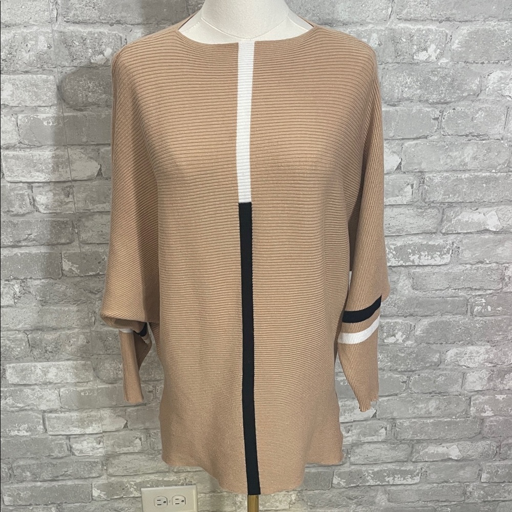 Northern Angel Dolman Sleeve Tan Sweater with Black and White Accents